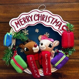 Christmas Rudolph the red nosed Reindeer Wreath with Plush Decor